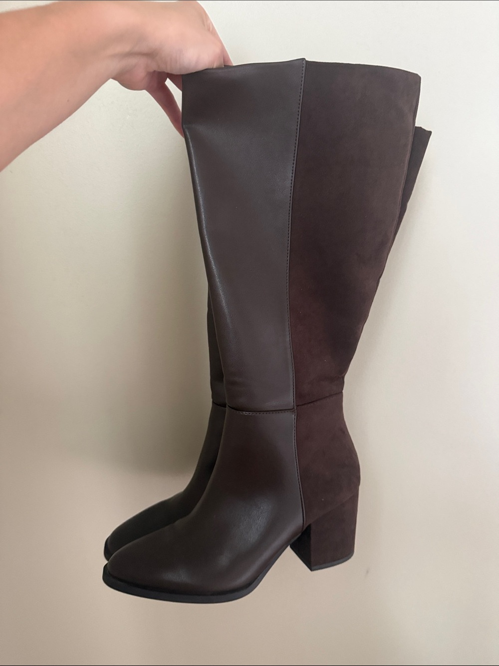 LC Lauren Conrad Two-Tone Dark Brown Knee-High Block Heel Boots